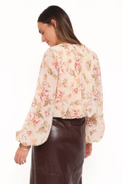 Dallas Long Sleeve Top - Cream Floral