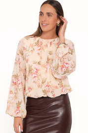 Dallas Long Sleeve Top - Cream Floral