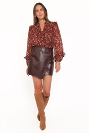 Elanira Ruffle Top - Rust Floral