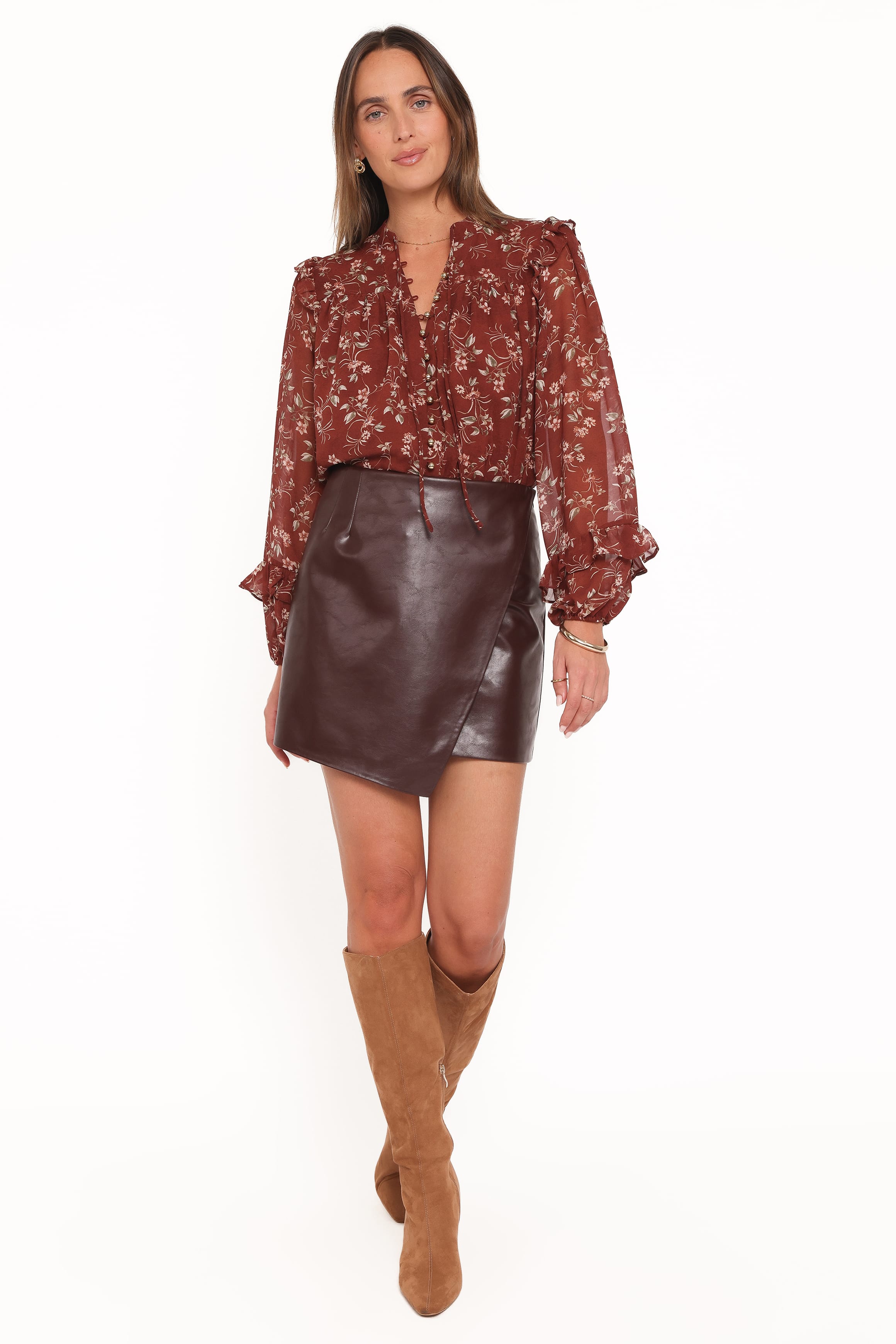 Elanira Ruffle Top - Rust Floral