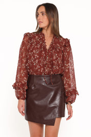 Elanira Ruffle Top - Rust Floral