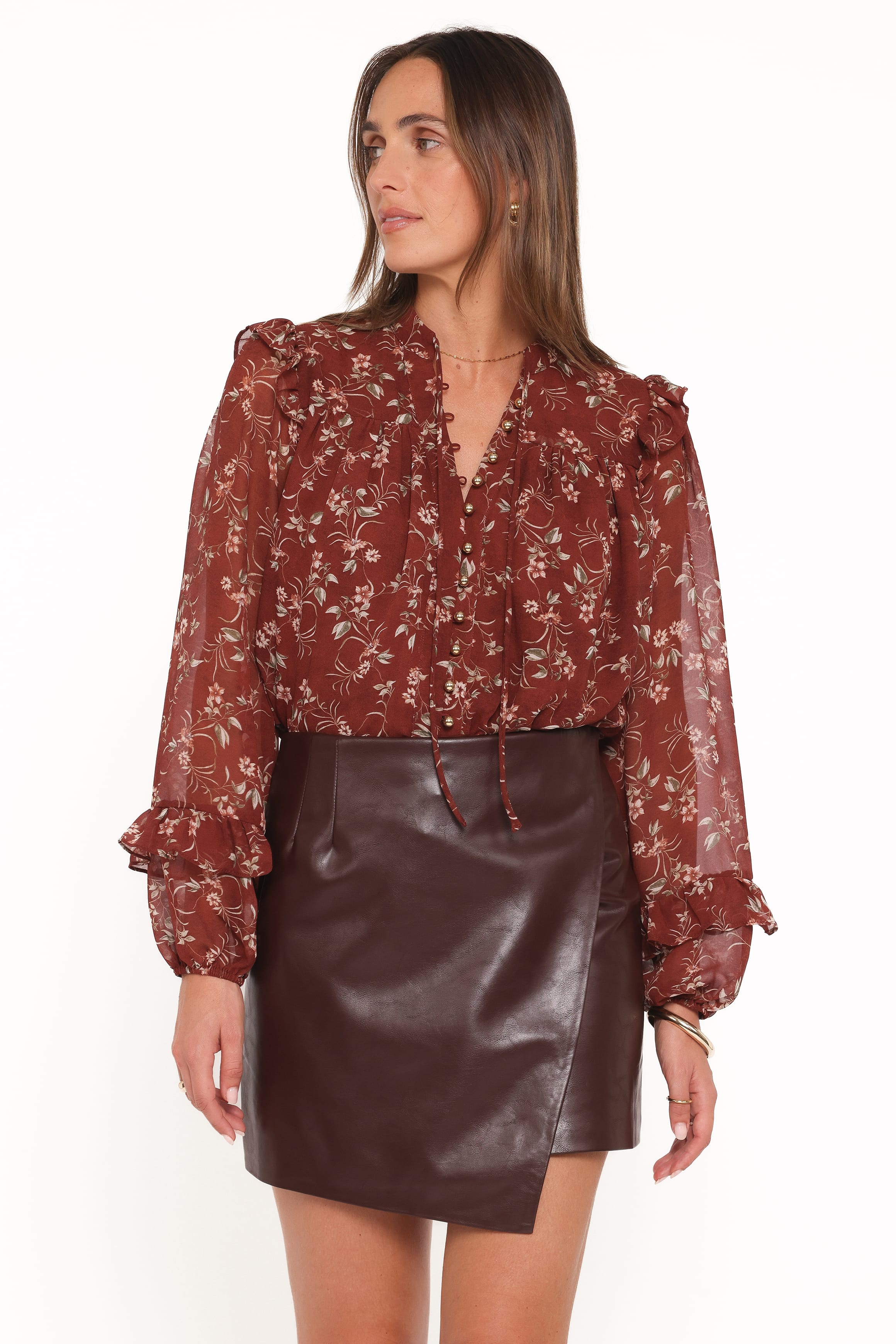Elanira Ruffle Top - Rust Floral