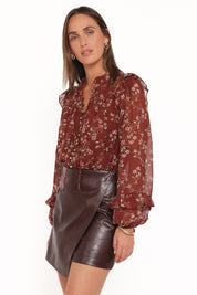 Elanira Ruffle Top - Rust Floral
