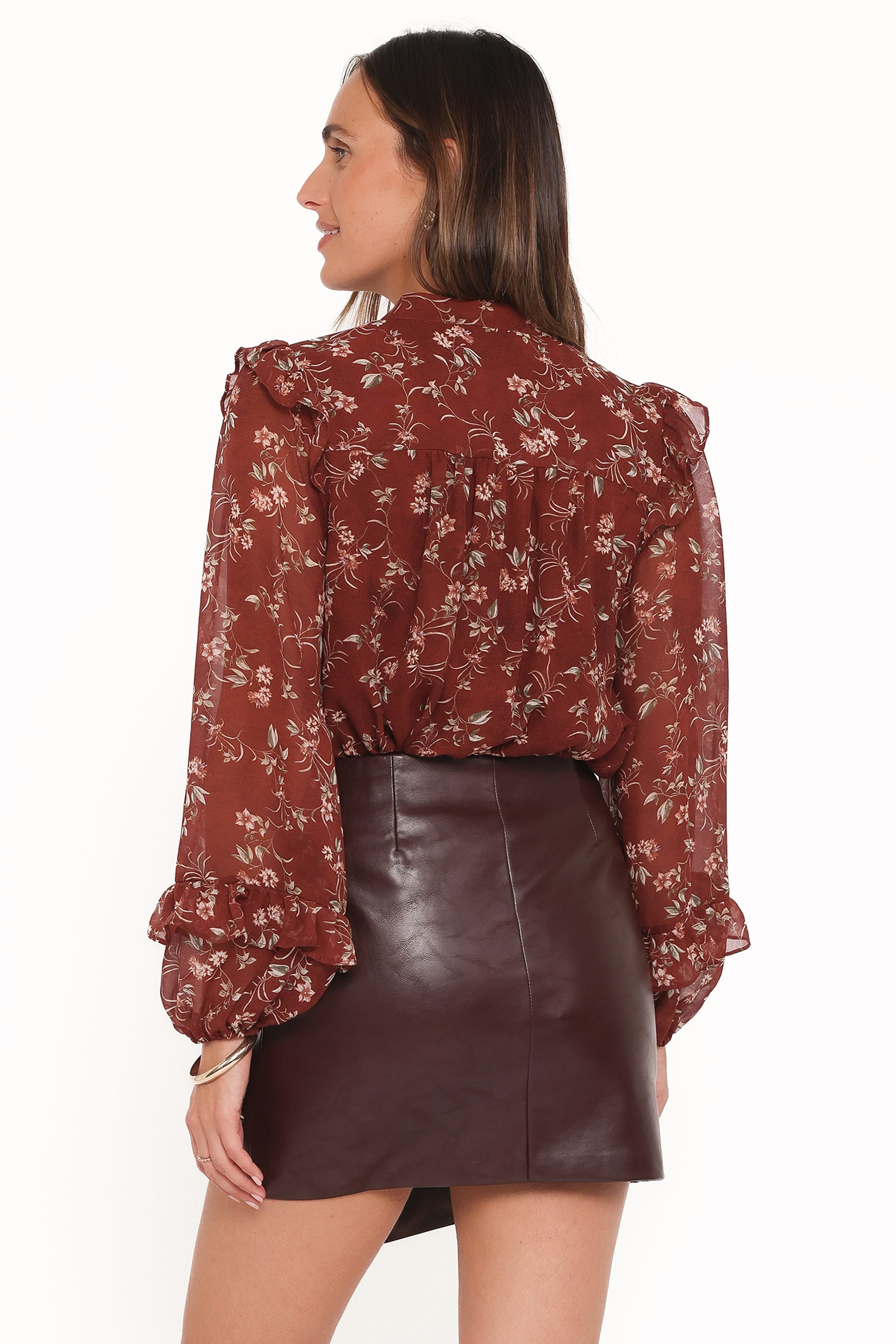 Elanira Ruffle Top - Rust Floral