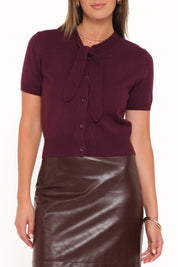 Ezra Scarf Knit Top - Burgundy