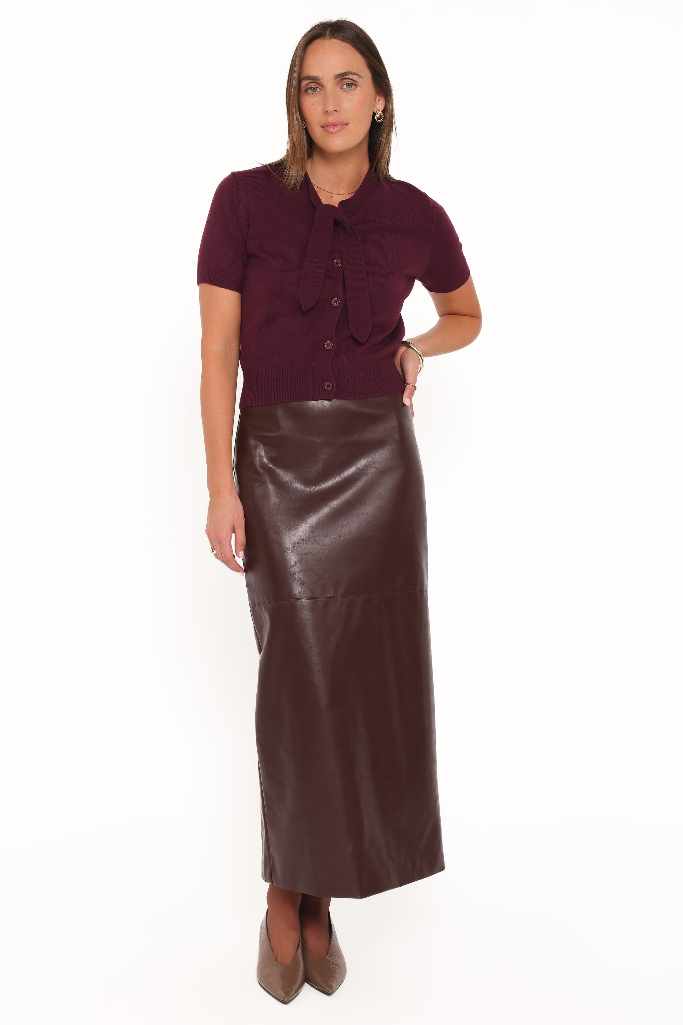 Ezra Scarf Knit Top - Burgundy