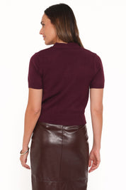 Ezra Scarf Knit Top - Burgundy