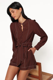 Benni Long Sleeve Romper - Chocolate