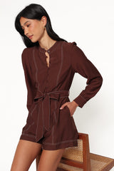 Benni Long Sleeve Romper - Chocolate