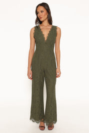 Eloise Lace Jumpsuit - Olive Green