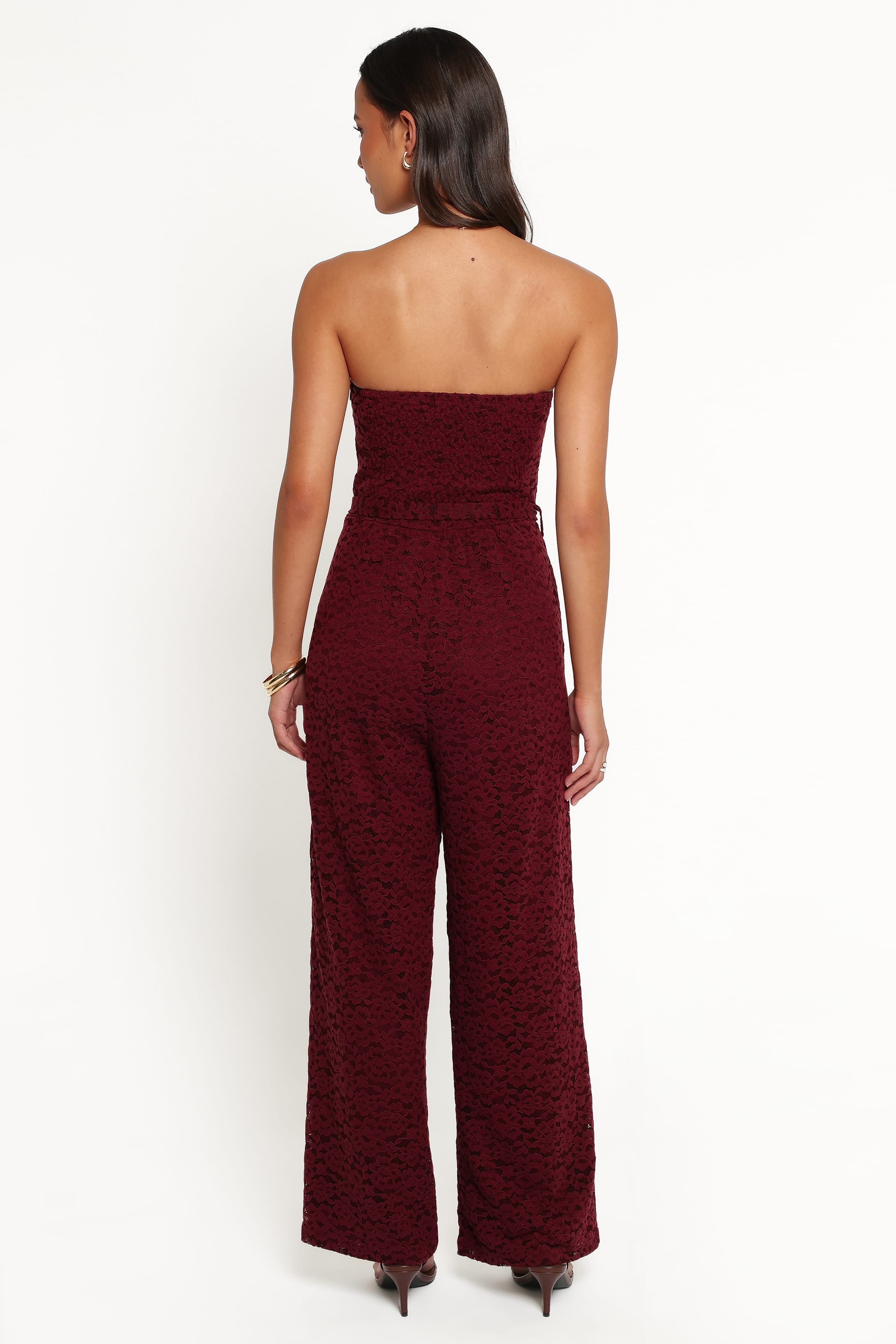 Harlie Strapless Lace Jumpsuit - Burgundy