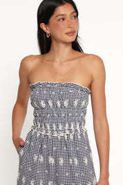 Yulissa Strapless Jumpsuit - Black Gingham Broderie
