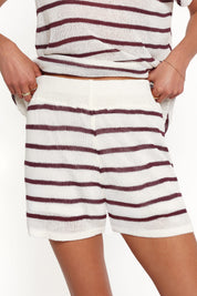 Janie Knitted Short Set - White Plum Stripe