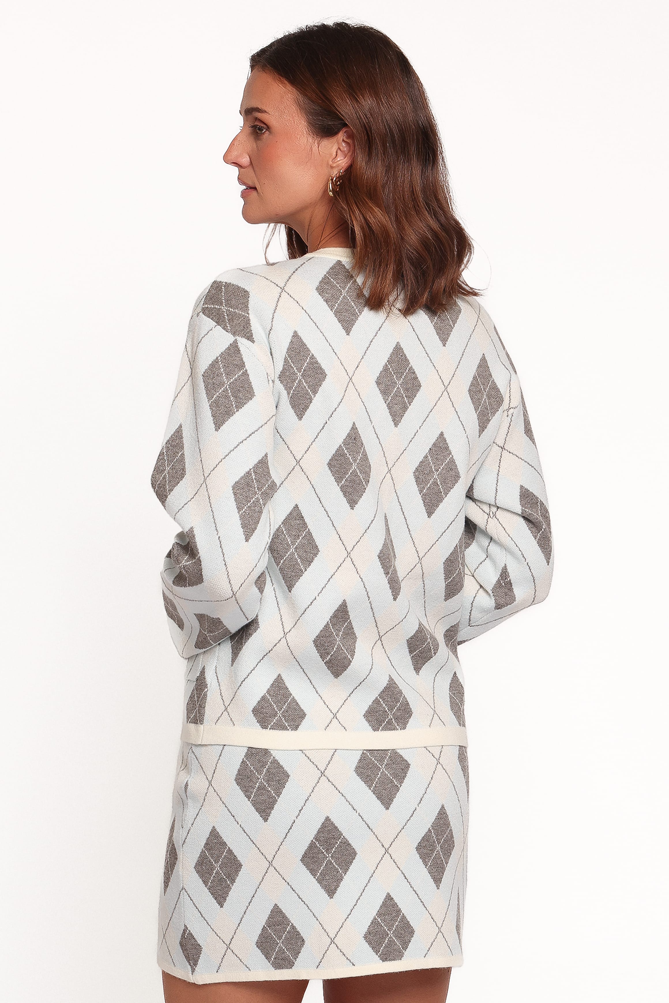 Melissa Sweater Skirt Set - Icy Blue Argyle