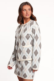 Melissa Sweater Skirt Set - Icy Blue Argyle
