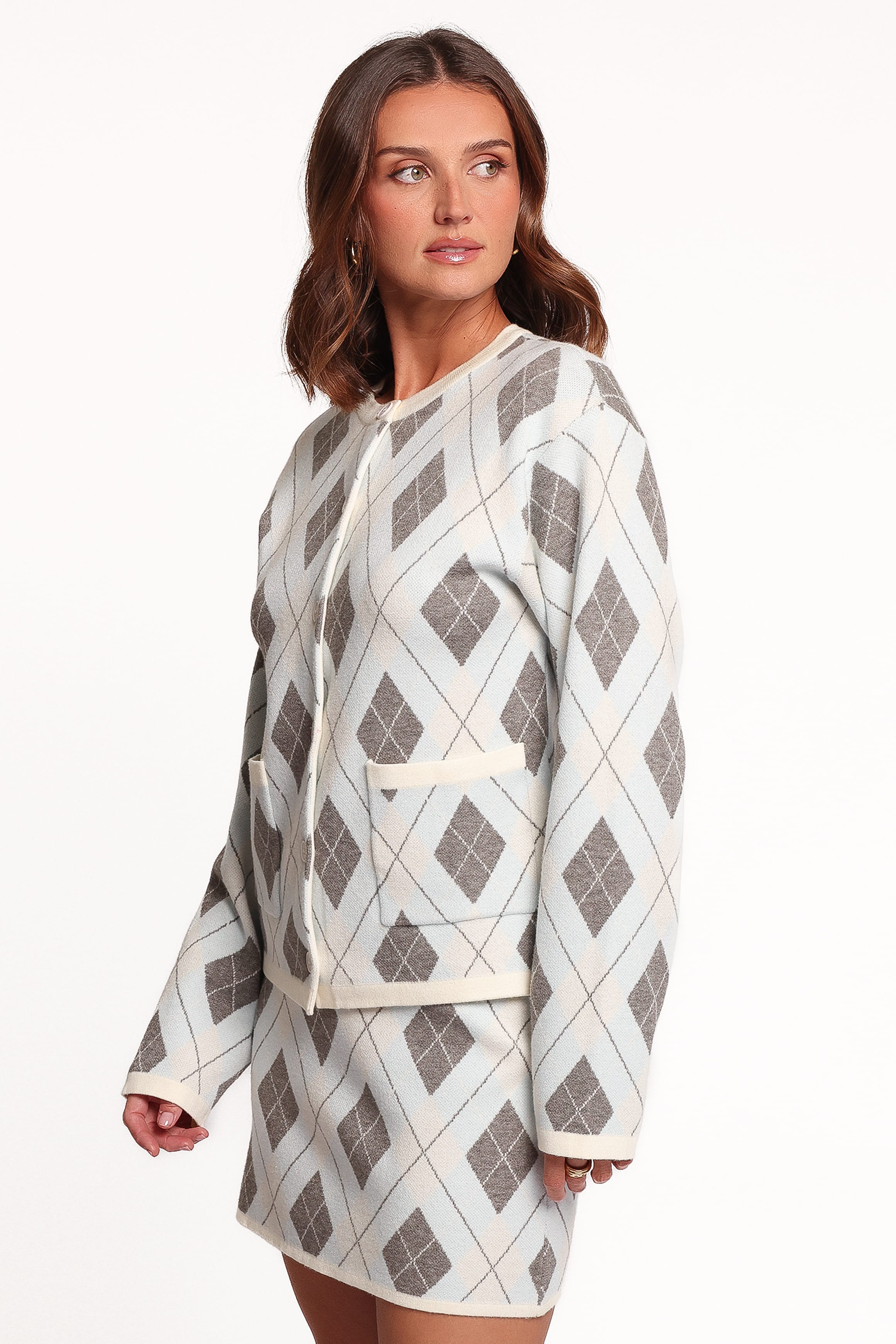 Melissa Sweater Skirt Set - Icy Blue Argyle