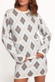 Melissa Sweater Skirt Set - Icy Blue Argyle