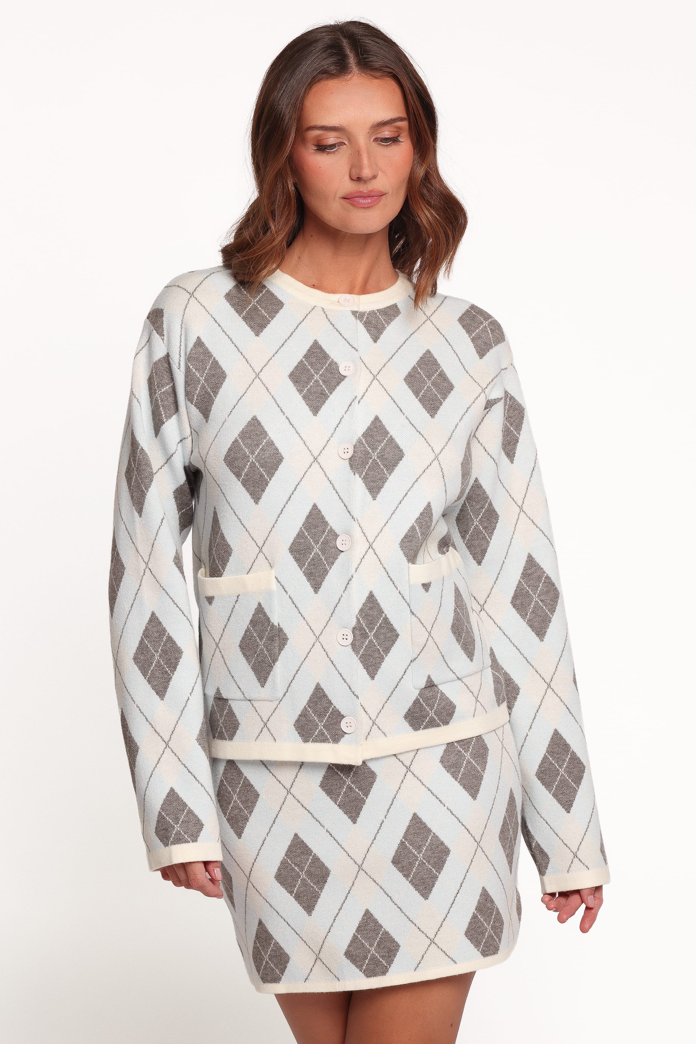 Melissa Sweater Skirt Set - Icy Blue Argyle