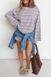Silvia Knit Short Set - Burgundy Stripe