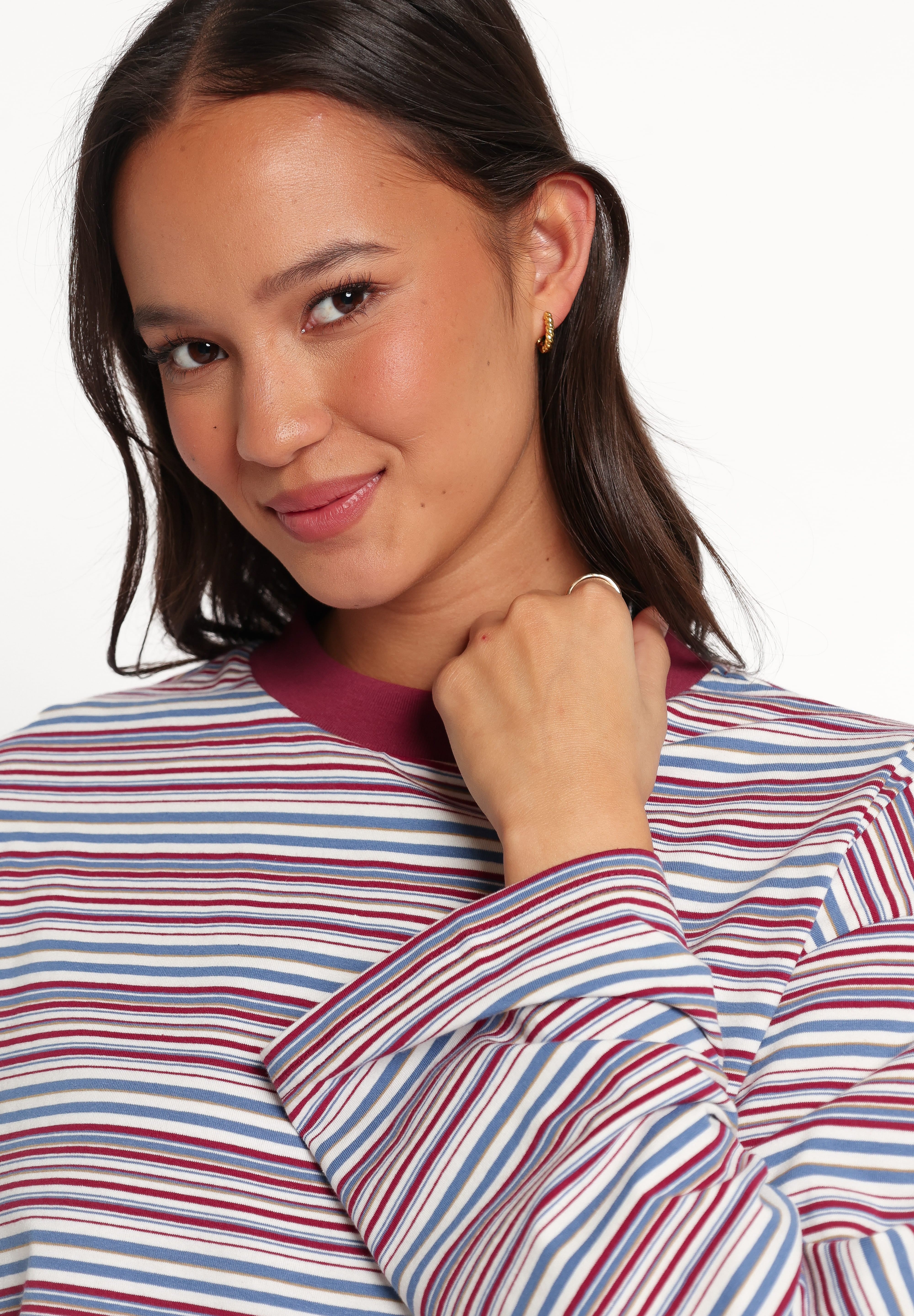 Silvia Knit Short Set - Burgundy Stripe