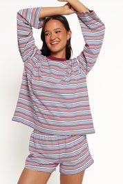 Silvia Knit Short Set - Burgundy Stripe