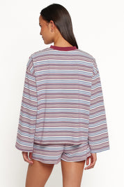 Silvia Knit Short Set - Burgundy Stripe