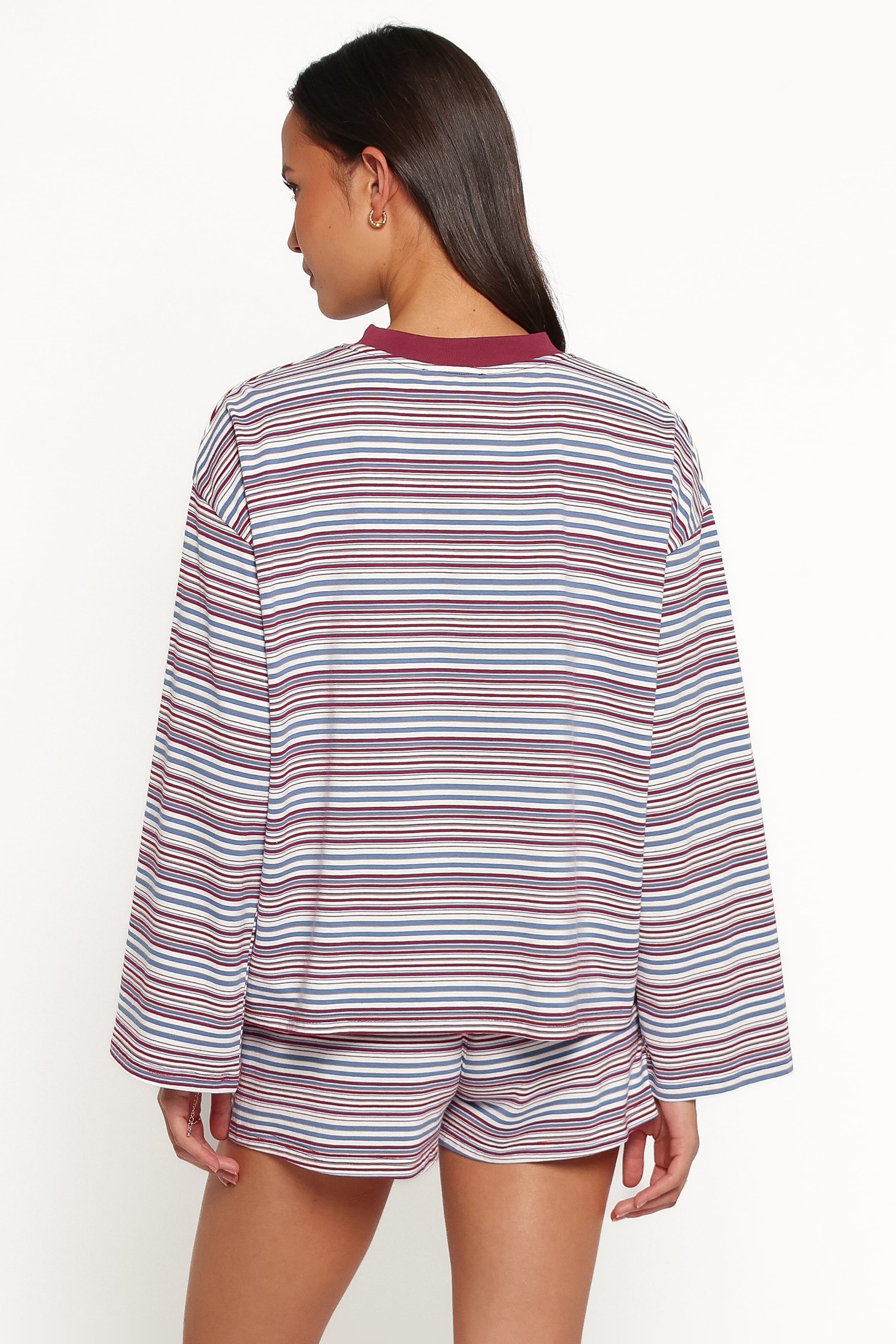 Silvia Knit Short Set - Burgundy Stripe