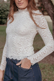 Beatriz Lace High Neck Top - Ivory