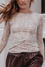 Bellie Twisted Mesh Top - Snake Print