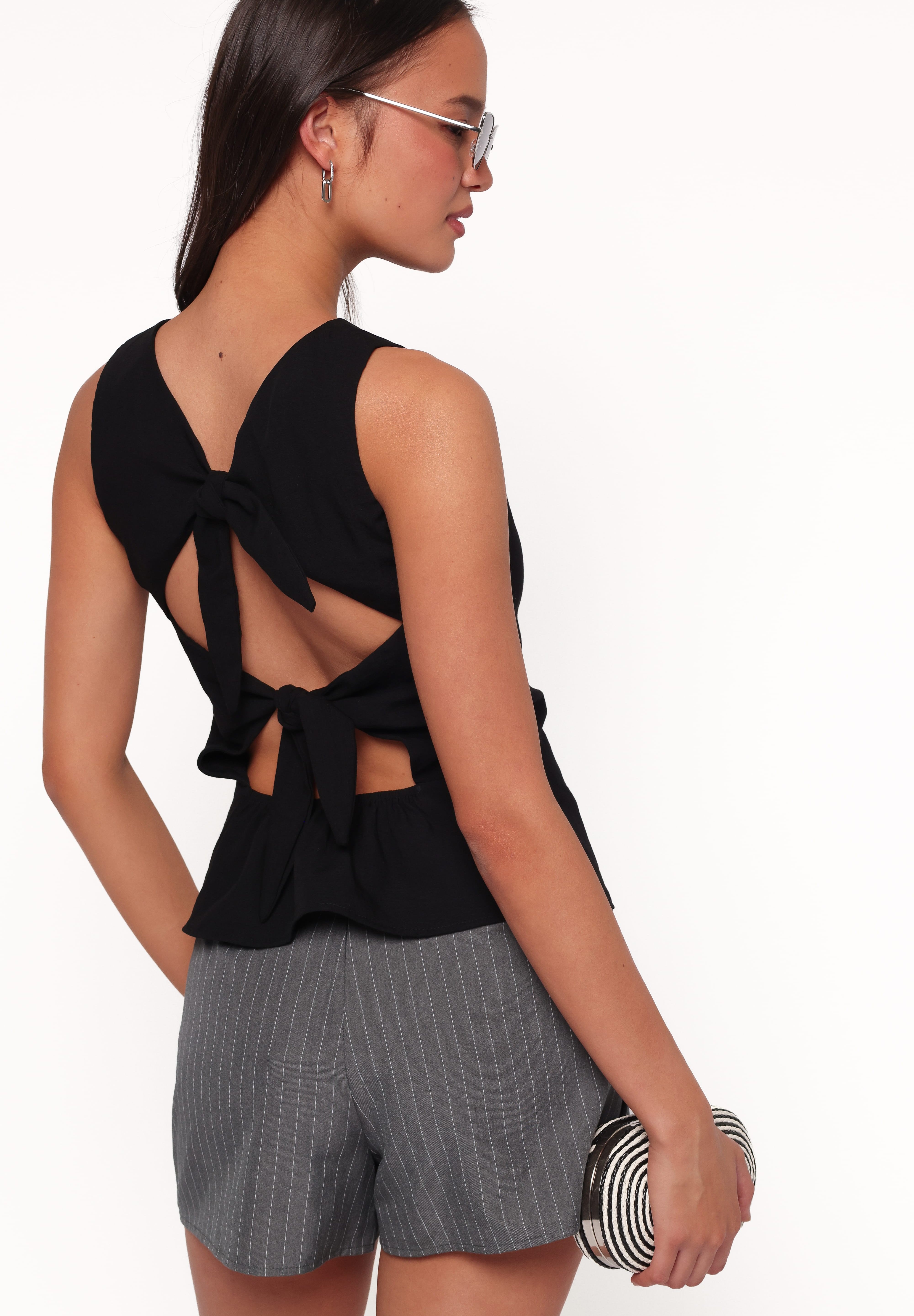 Brynn Tie Back Top - Black