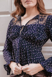 Caoimhe Lace Inset Top - Navy Tulip Floral