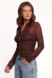 Carolyn Mesh Ruched Top - Chocolate