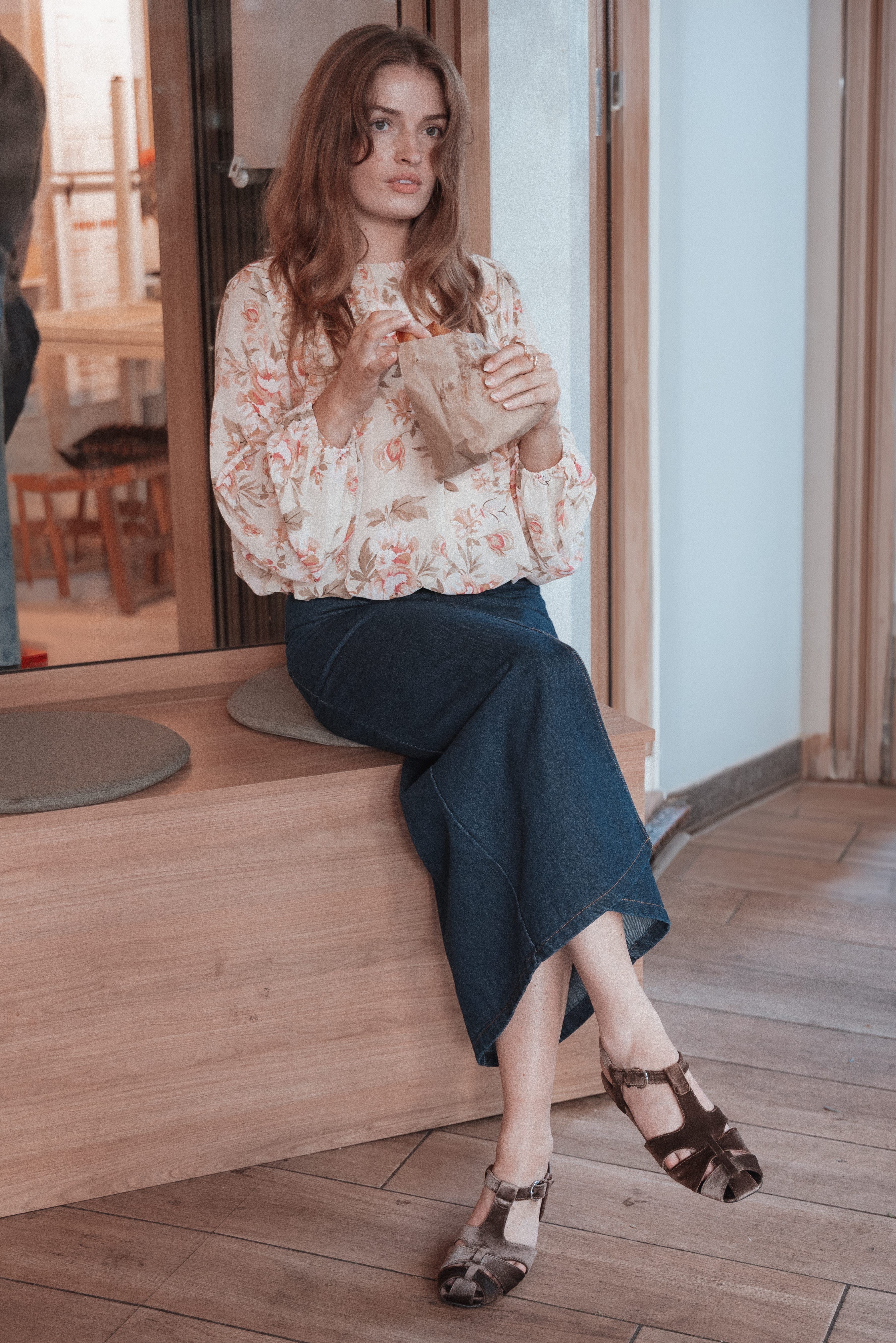 Dallas Long Sleeve Top - Cream Floral
