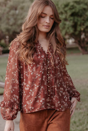Elanira Ruffle Top - Rust Floral