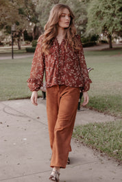Elanira Ruffle Top - Rust Floral