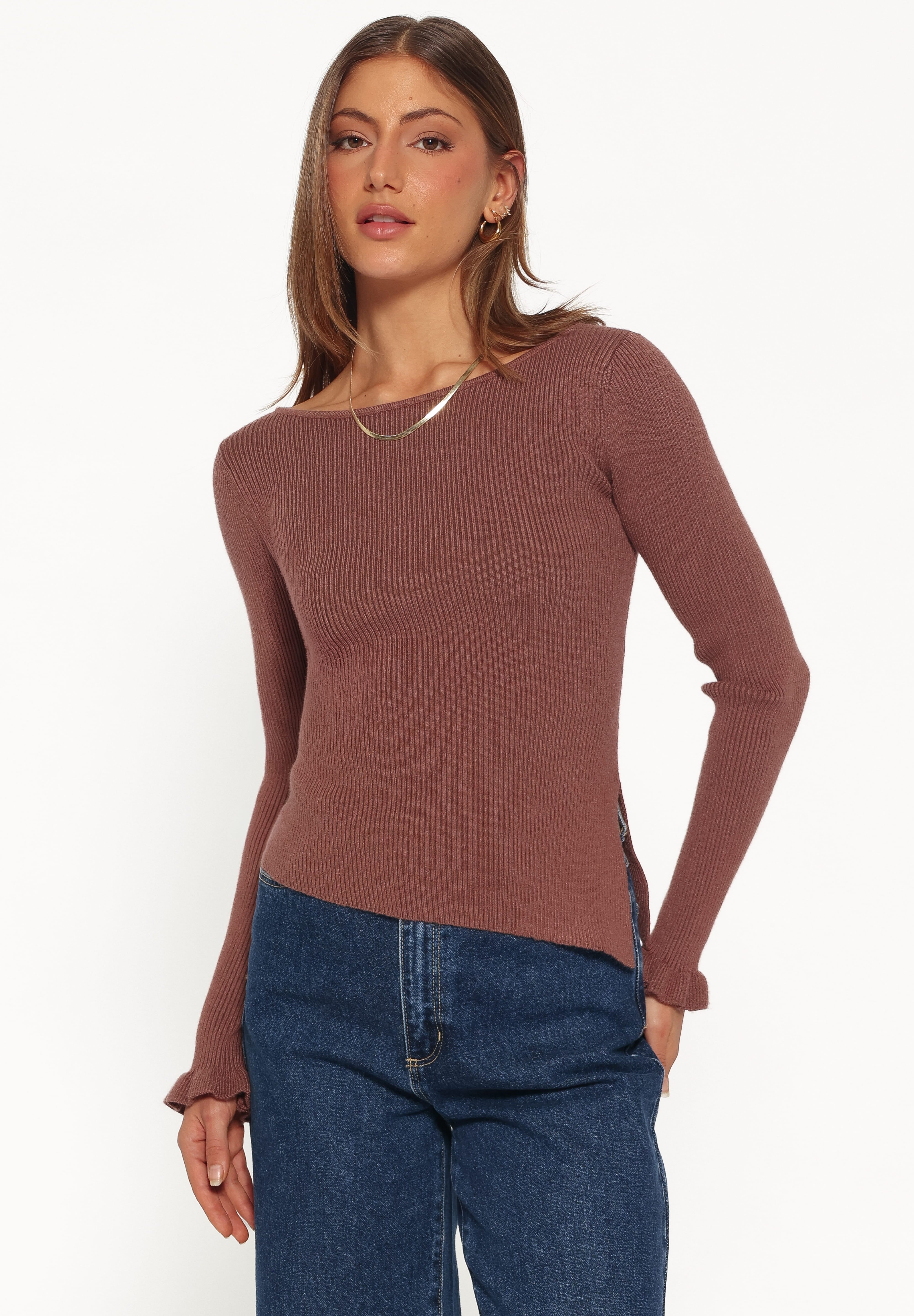 Fiana Knitted Top - Brown