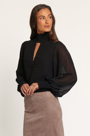 Linna Smocked Keyhole Top - Black