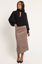 Linna Smocked Keyhole Top - Black