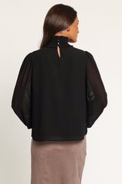 Linna Smocked Keyhole Top - Black