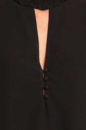 Linna Smocked Keyhole Top - Black