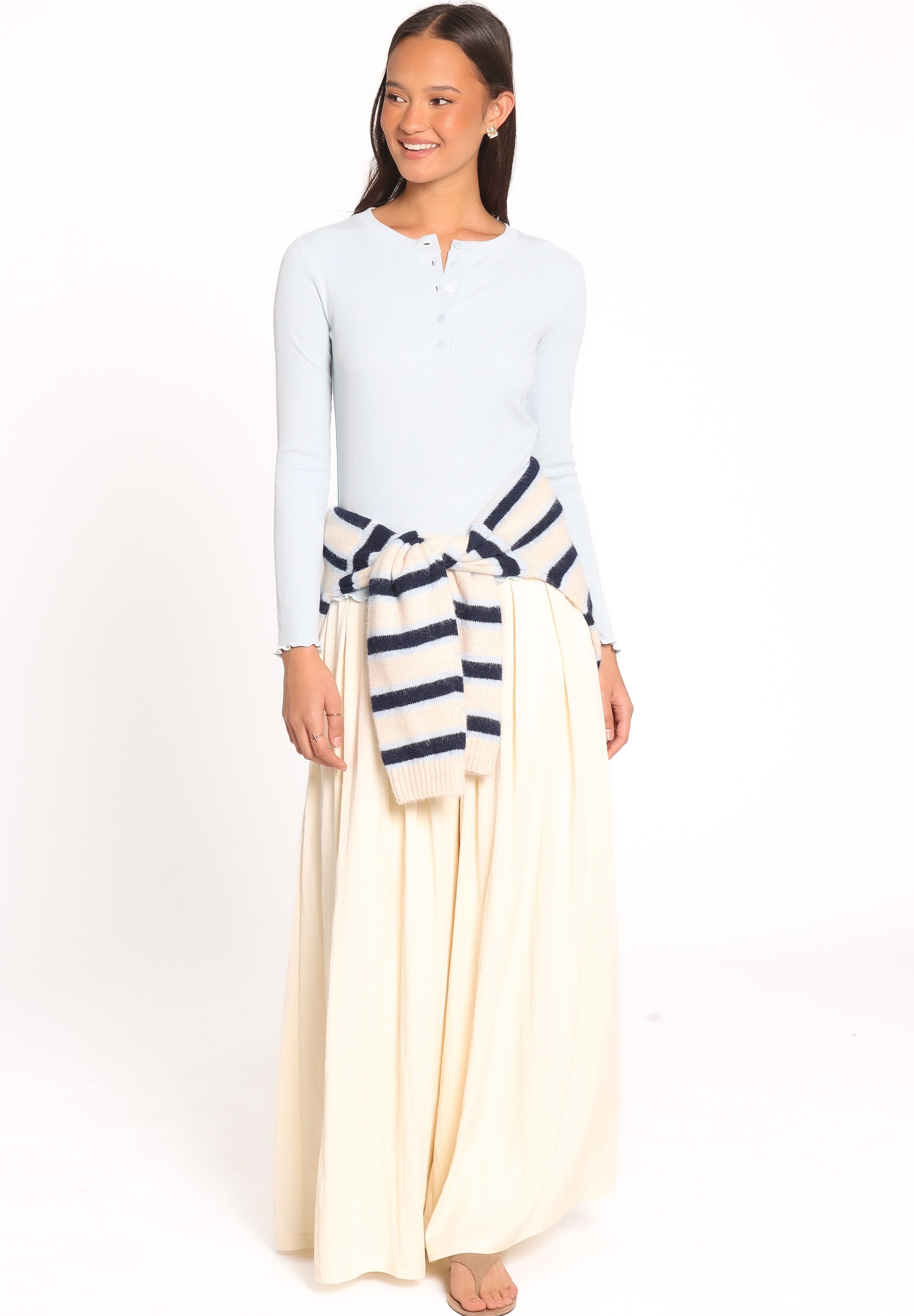 Nicoletta Henley Top - Pale Blue