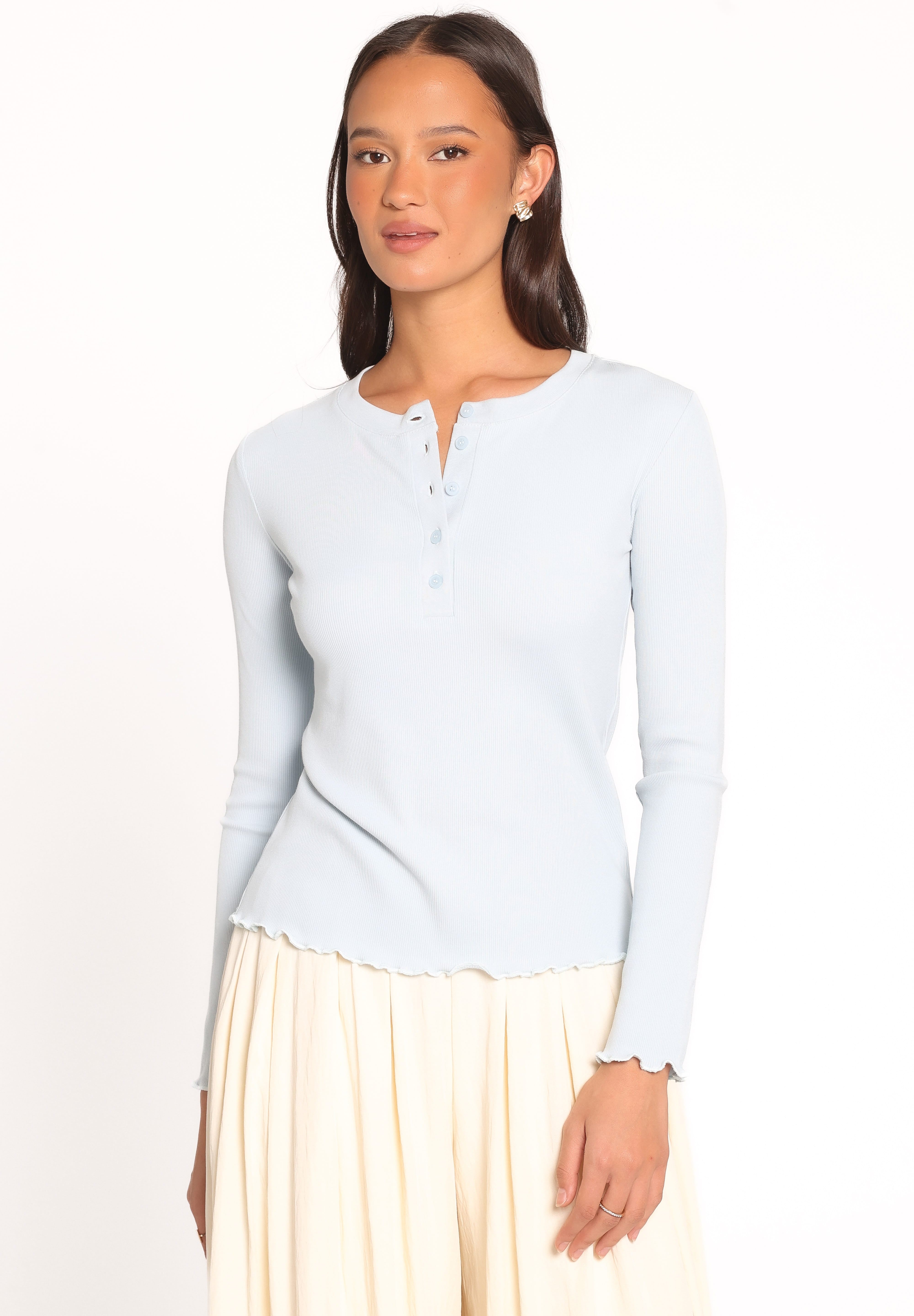 Nicoletta Henley Top - Pale Blue