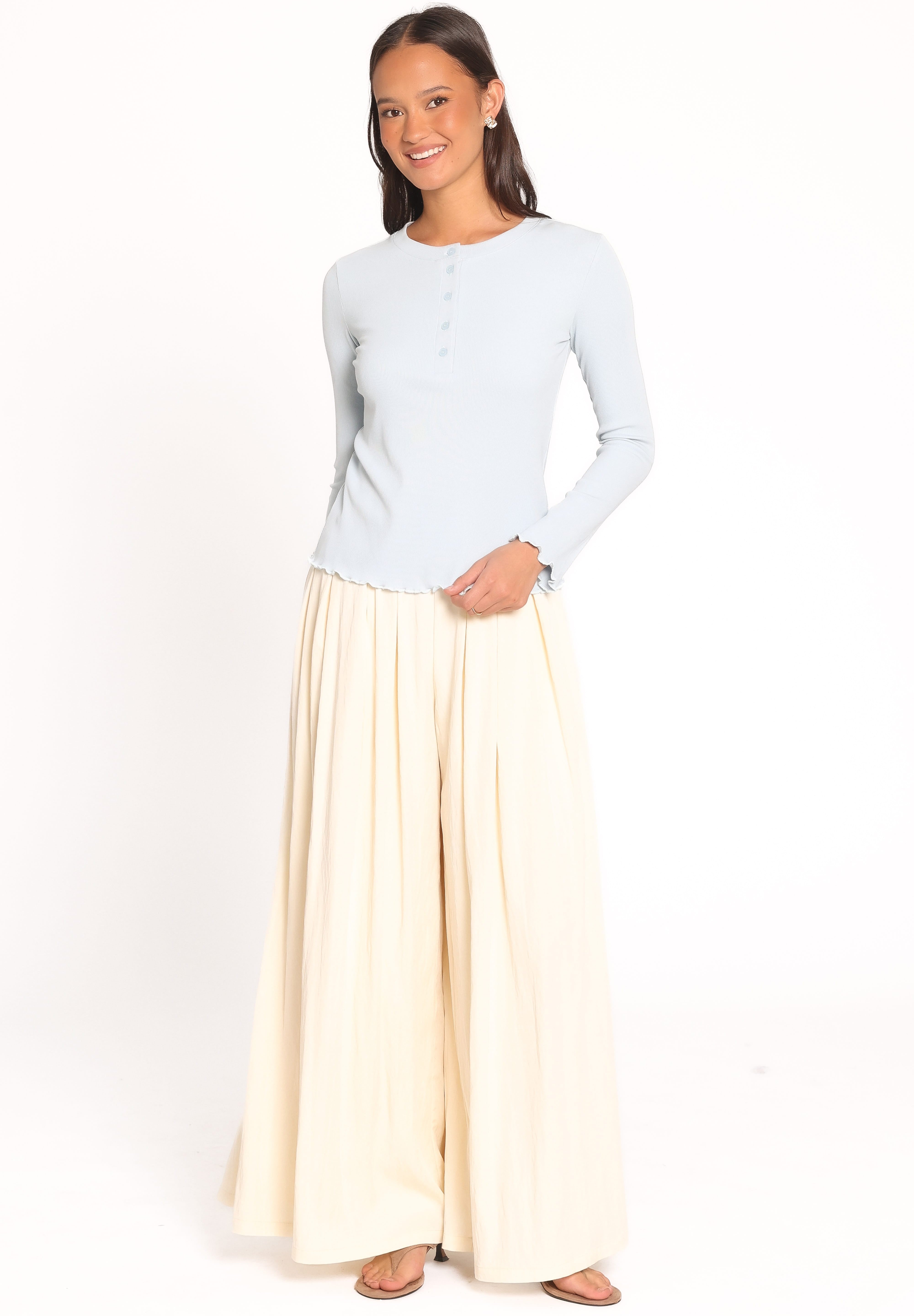 Nicoletta Henley Top - Pale Blue