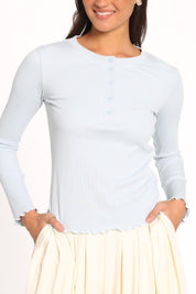 Nicoletta Henley Top - Pale Blue