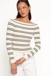 Presley Knit Top - Cream Black Stripe