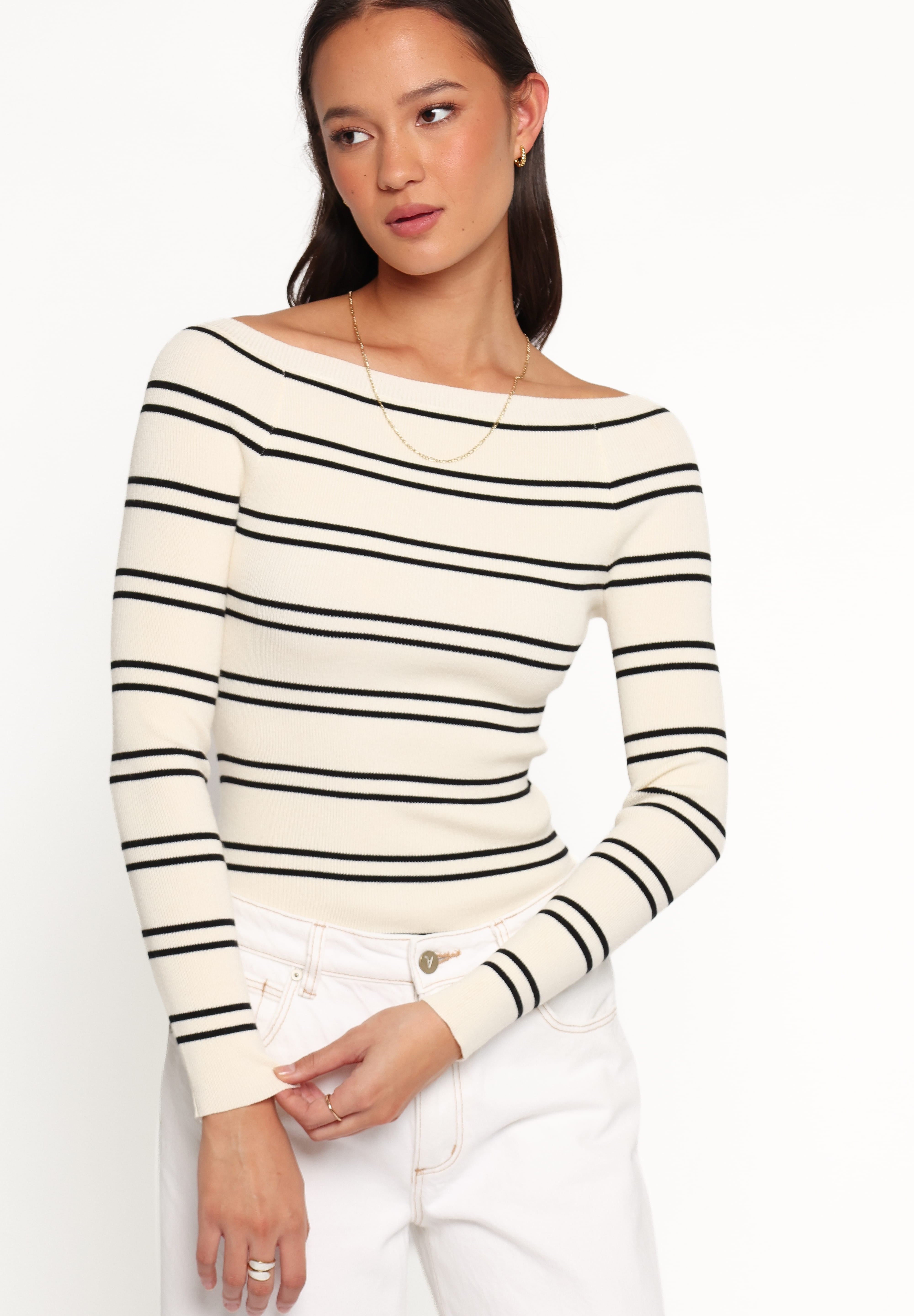 Presley Knit Top - Cream Black Stripe