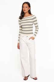 Presley Knit Top - Cream Black Stripe