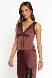 Theoni Lace Top - Brown