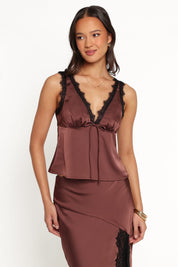 Theoni Lace Top - Brown