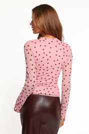 Tyla Mesh Long Sleeve Top - Pink Dot